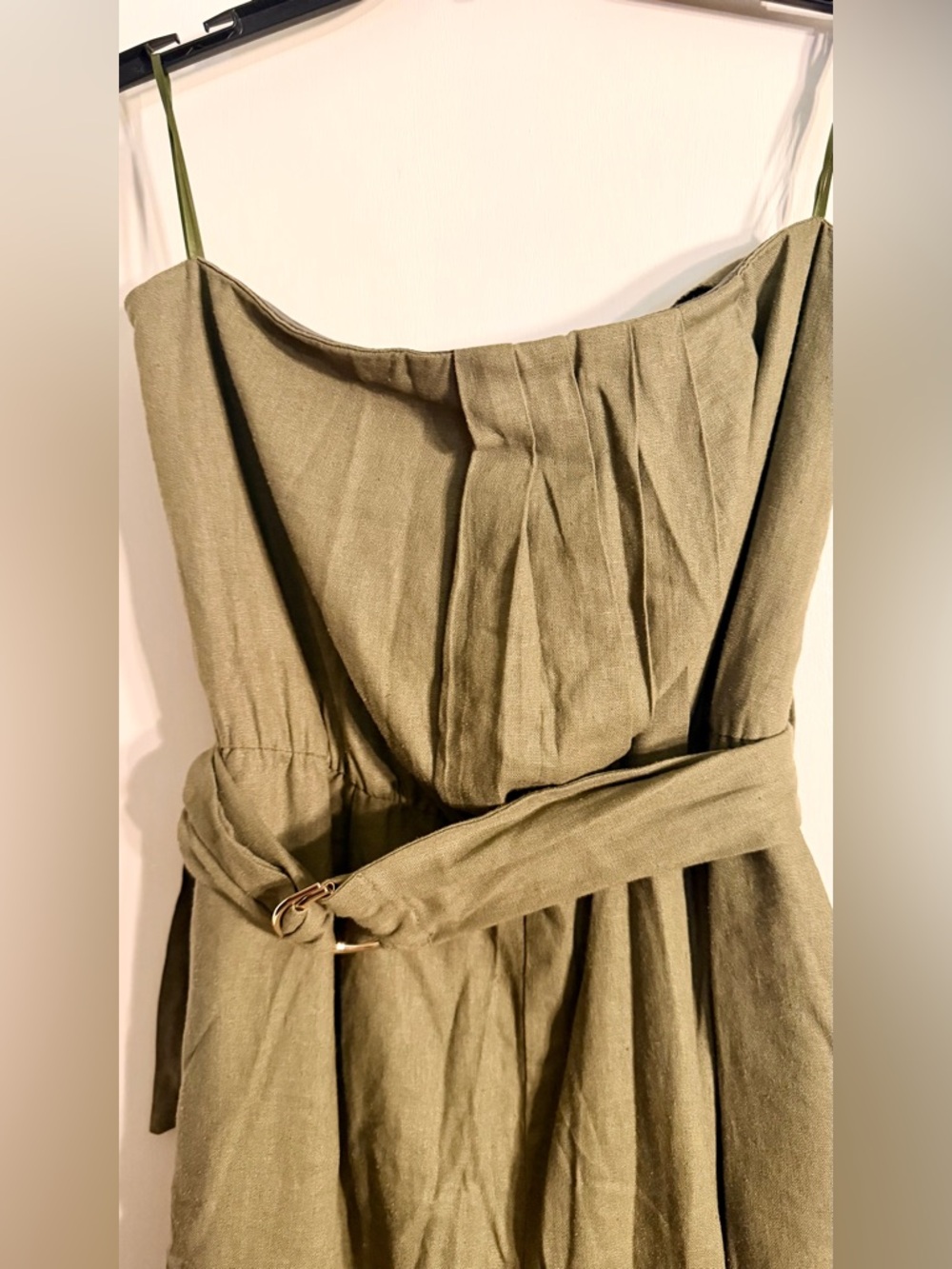 Zara Strapless Olive Green Belted Jumpsuit linen NWT - Picture 3 of 4